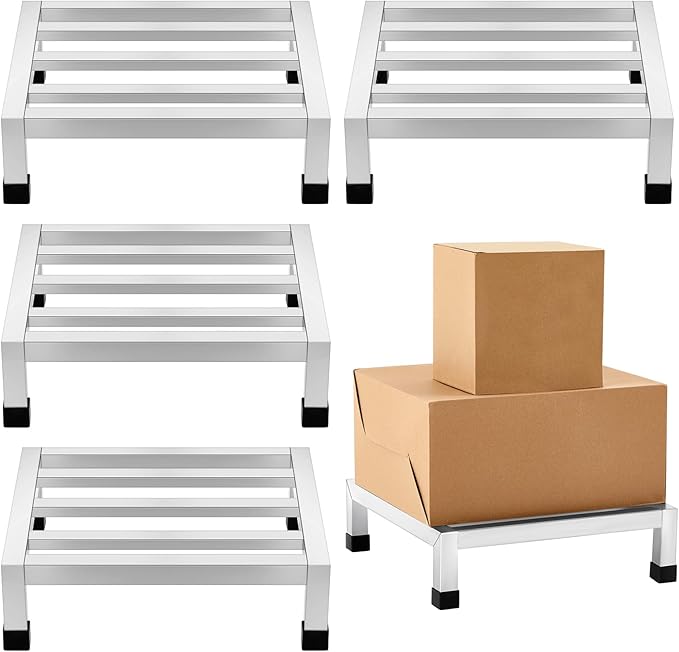 4 Pack Dunnage Rack 13.8" Long x 13.8" Wide, 3.9" Height Stainless Steel Dunnage Rack 2000+ Pound Capacity Storage Commercial Food Service Storage in Restaurant Kitchens Shop