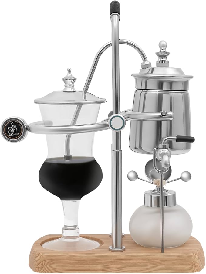 Balance Siphon Coffee Maker Belgian Royal Vintage Coffee Maker Retro Gravity Coffee Machine 13.53 OZ Vacuum Coffee Makers Brewing System for Commercial and Domestic Use (Silver)