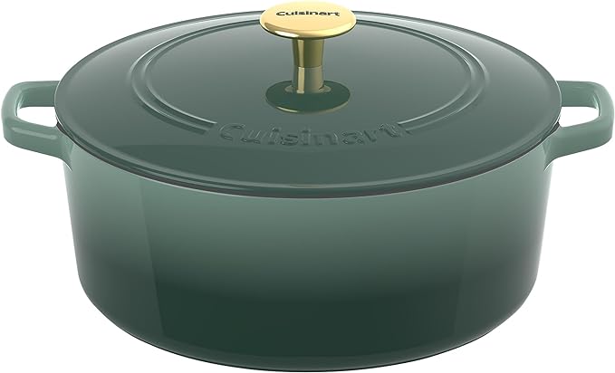 Cuisinart Chef's Classic Enameled Cast Iron Round Covered Casserole (Seafoam Green, 7- Quart)