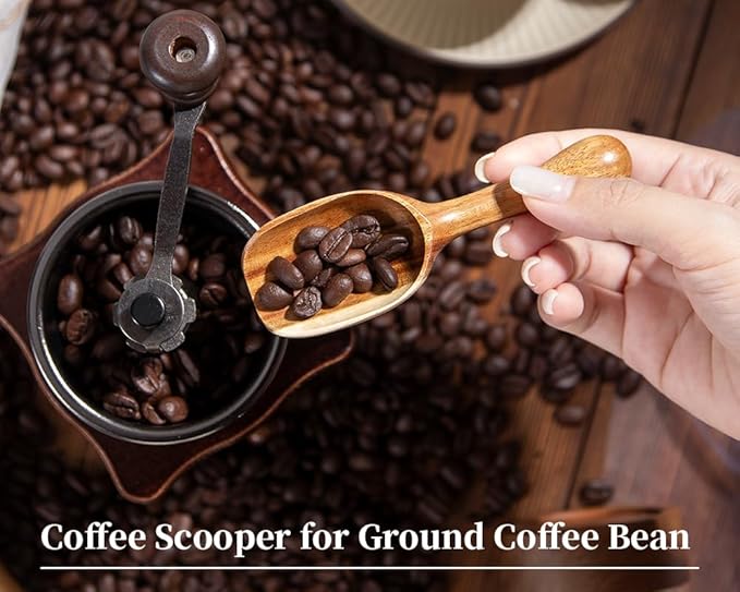 Wooden Coffee Scoop for Ground Coffee,4pcs Coffee Measuring Scooper for Beans Powder Tea Shovel,Small Wood Spoons Multipurpose for Jars Canisters,Kitchen Spice Pepper Condiment Powder Shovel