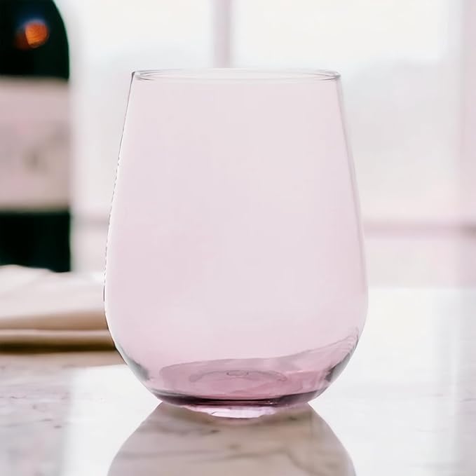 36 piece Stemless Unbreakable Crystal Clear Plastic Wine Glasses Set of 36 (12 Ounces - Pink)