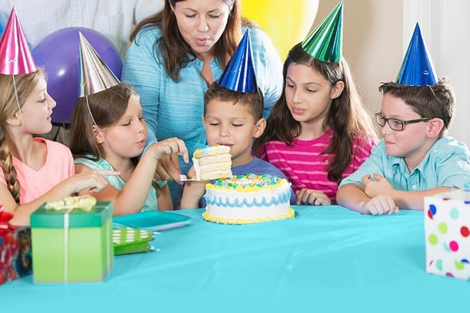 Exquisite Light Blue Plastic 54x300 inches Tablecloth Roll with Built-in Cutter, 300 Feet, Rectangular, All-Season, 1 Count