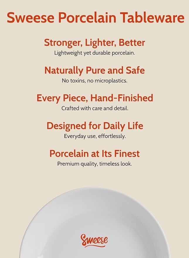Sweese Large Salad Serving Bowls, 30 Ounce Porcelain White Pasta Plates Set of 6, 8.4 Inch Pasta Bowls for Dinner, Salad - Microwave Dishwasher