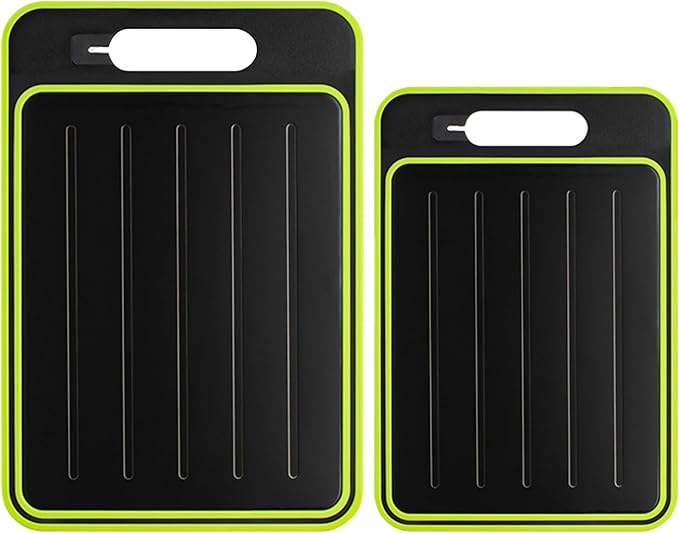 Cutting Board Double Sided,2 Pcs Vegetable Board With Sharpening Stone,Large Size+Small Size,Food Grade Stainless steel and Wheat straw PP Material,Eco-Friendly and Easy to Clean (black)