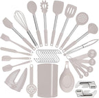 Silicone Kitchen Cooking Utensils Set with Stainless Steel Handle, Spatula Set Utensil Set, Cooking Utensil Set,Kitchen Tools Gadgets for Nonstick Cookware (35, Khaki)