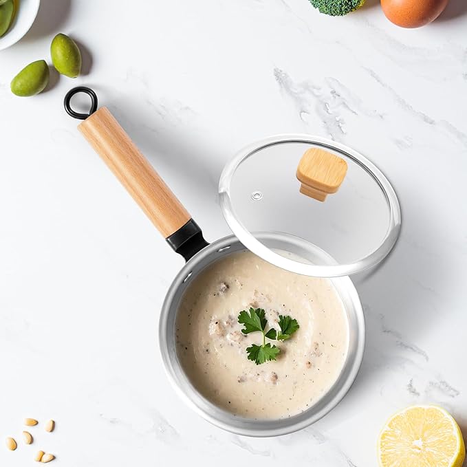 3-Ply Stainless Steel Pot, 2 Quart Sauce Pan, Multipurpose Small Cooking Pot with Glass Lid, Fast Heating Yukihira Pot, All Cooktop Compatible for Milk, Soups, Pasta and Everyday Cooking