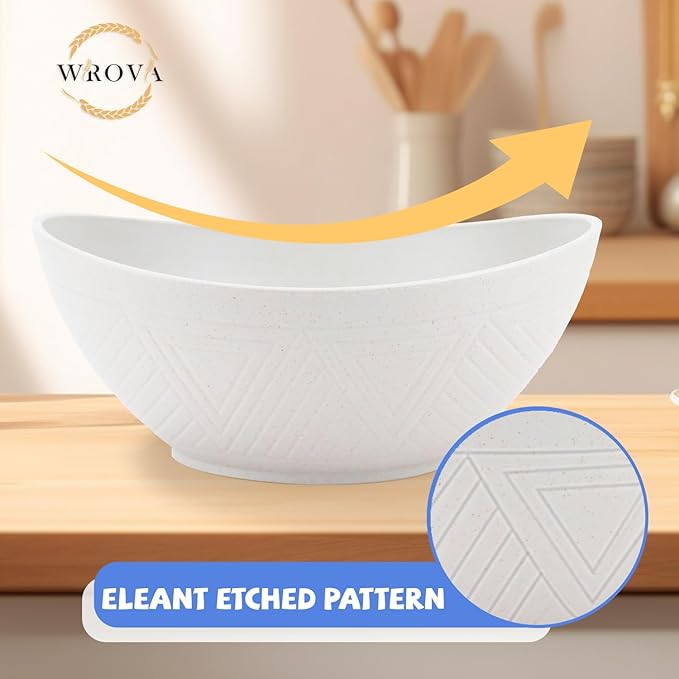 Wheat Straw Bowls Set of 2 with Textured Pattern,Unbreakable Large Salad Bowls,Plastic Bowls Dishwasher & Microwave,Sturdy and Stackable Kitchen Bowl Sets for Serving,Oatmeal.White
