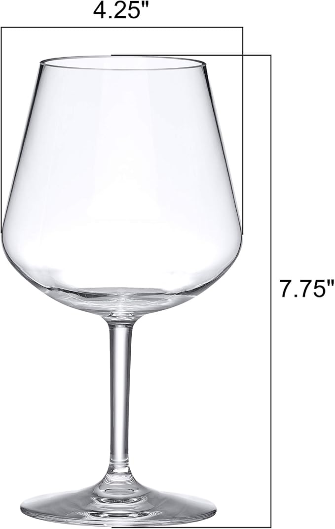 Amazing Abby - Sienna - 20-Ounce Unbreakable Tritan Wine Glasses (Set of 6), Plastic Red Wine Glasses, Reusable, BPA-Free, Dishwasher-Safe, Perfect for Poolside, Outdoors, Camping, and More