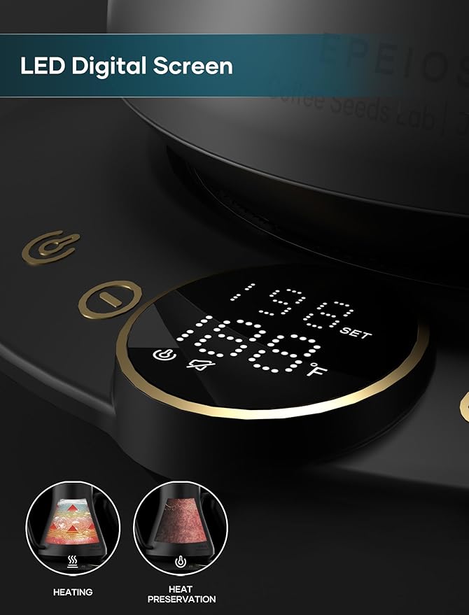 Gooseneck Electric Kettle with ±1℉ Temperature Control for Pour Over Coffee & Tea, Quick Heating, BPA-Free Stainless Steel, Built-in Brew Timer, 1500W/0.9L (Ebony Black)