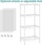 SINGAYE 4 Small Shelves Storage Shelf Wire Shelving Unit Metal Shelf Adjustable Organizers Storage Shelving with Wheels for Bathroom Laundry Room Kitchen Pantry11.5”D x 17.3”W x 44.5”H White