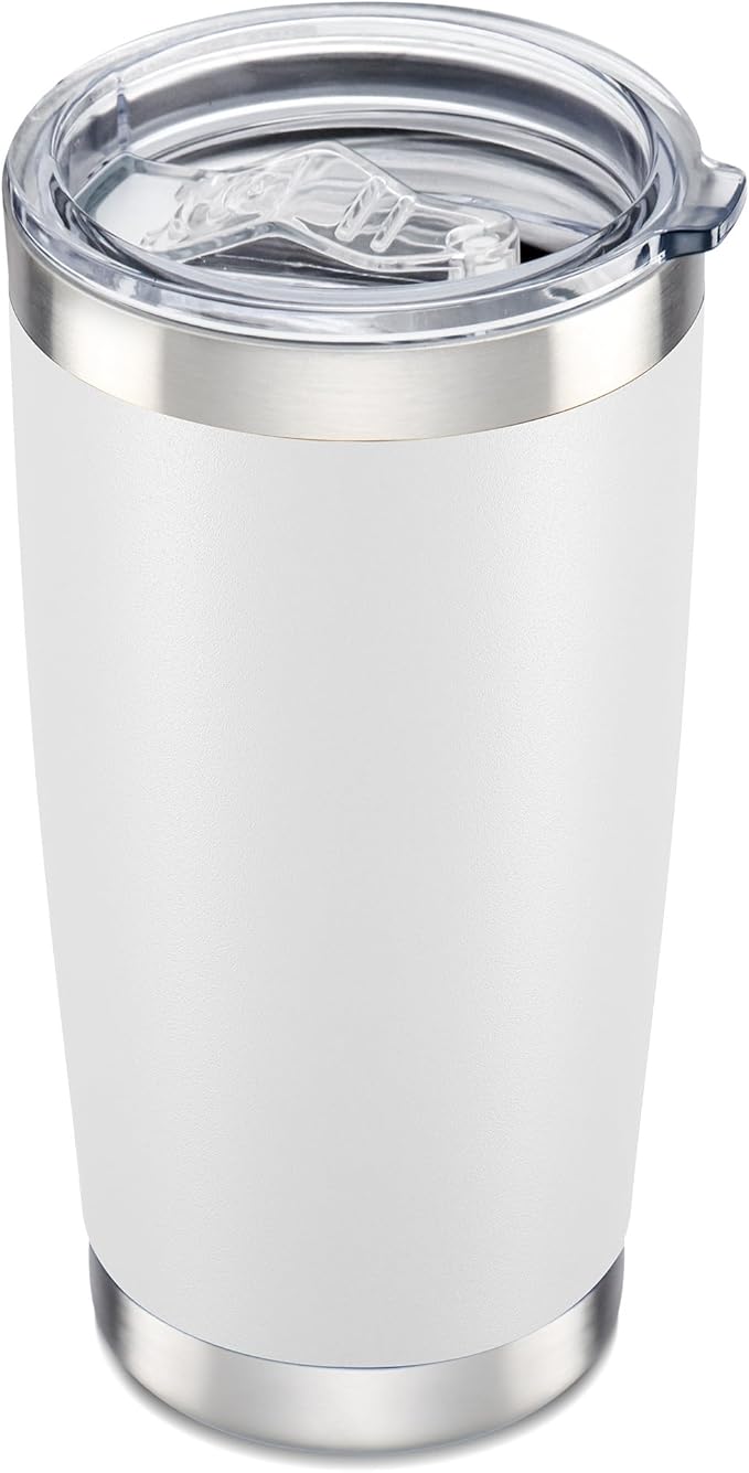 20 oz Tumbler with Lid Stainless Steel Double Wall Vacuum Insulated Tumblers Powder Coated Cups Travel Mug Keep Drinks Cold and Hot, White