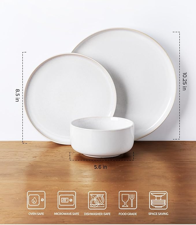 TheTerra Ceramic Dinnerware Sets for 4, 12 Pieces Handmade Reactive Glaze Plates and Bowls Set, Scratch Resistant Dish Set, Oven & Microwave & Dishwasher Safe