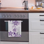 Purple Floral Kitchen Towels with Hanging Loop, Absorbent Dish Towels for Kitchen Cleaning, Cute Tea Towels for Kitchen Cooking Baking Farmhouse Home Decor 16x24 Inch Set of 2