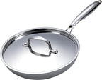 3-Ply Stainless Steel Fry Pan With Lid 10 Inch, Induction Compatible, Oven Broiler Safe 600F, Fast and Even Heat, 10"Frying Pan, Stay-Cool Handle, Dishwasher-Friendly, Compatible with All Cooktops