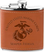 Marine Corps Flask & Card Set - Leather-Wrapped USMC Flask with Rank Playing Cards – Marine Corps Gifts | Disabled USMC Vet Owned SMALL Business