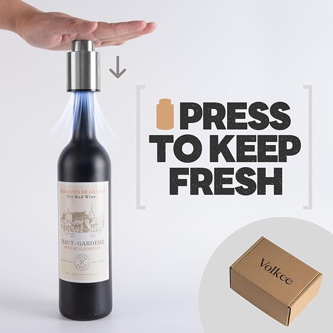 Volkee Wine stoppers vacuum, Wine saver for wine bottles, Wine preserver keep wine fresh, Rescuable wine caps for bottles, Stainless Steel [2 Pack]