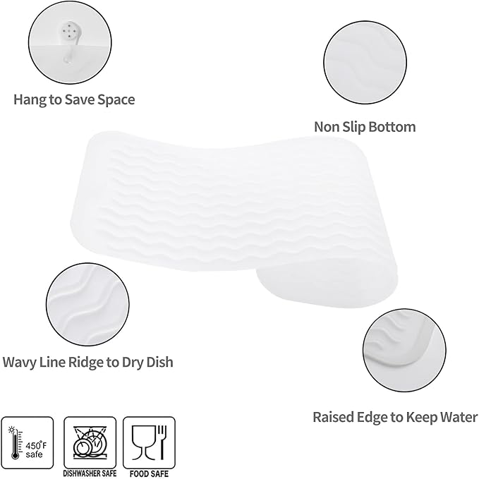 Silicone Dish Drying Mat for Multiple Usage,Easy clean,Eco-friendly,Heat-resistant Silicone Mat for Kitchen Counter,Sink,Bar,Bottle,or Cup Translucent M 17 inches x 6 inches