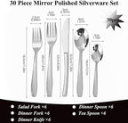 Silverware Set, 30-Piece Flatware Set Cutlery Set Premium 18/10 Stainless Steel,Including Steak Knife Fork and Spoon,Dishwasher Safe,for Home Kitchen Restaurant Wedding