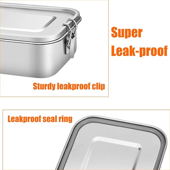 G.a HOMEFAVOR Stainless Steel Bento Lunch Box - Leak-Proof Metal Bento Box, Large Food Container with Lock Clips, Snack Container, Dishwasher Safe, 2 Compartments, 1200 ml/40 oz