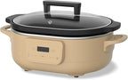6 Quart Programmable Slow Cooker Removable Healthy Nonstick Crock Pot - Small Kitchen Appliance for Family Dinners - Serves 6+ People - Heat Settings: Keep Warm Brown Brown