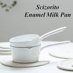 1.2L Enamel Milk Pan, Nonstick Milk Pot with Pour Spouts, Even Heat Conduction, Easy to Cook and Clean, Enamel Pot for Home Kitchen or Restaurant White
