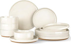 AmorArc Ceramic Dinnerware Set for 4 | Speckled Stoneware Plates and Bowls with unglazed terracotta | Scratch Resistant, Dishwasher & Microwave Safe Dishes Sets- 12-Pcs Beige