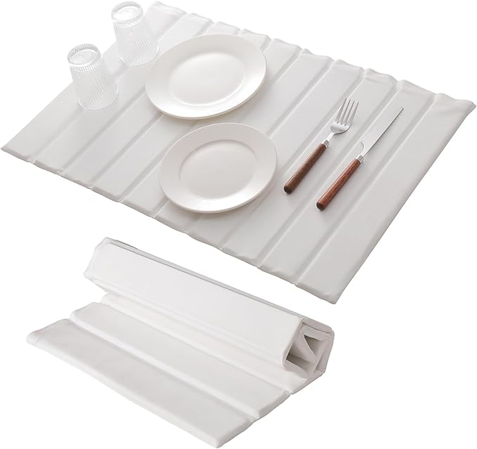 Stone Drying Mat for Kitchen Counter, Collapsible Diatomaceous Earth Dish Drying Mats, Supe Absorbent Quick Dry Stone Mat Kitchen，PU Leather Surface Removable and washable (White, 23.6”x15.4”)