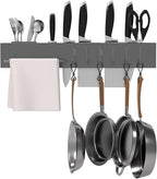 NET MEYA Stainless Steel Pot and Pan Hanger,Wall Mounted Pot Rack Kitchen Hanging Rail With S Hooks,Detachable Pans Hanging Rail Kitchen Lids Utensils Hanger,15.7 Inch Wall Mounted Hanging Pot Rack
