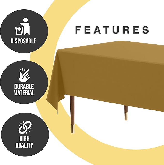 Exquisite 66% Thicker Premium Plastic Table Cloth Rectangle Table Cover 0.5 Mil 12 Pack Gold Table Cloth 54 Inch x 108 Inch Disposable Tablecloth Won't Tear Easily Like Cheap Thin Brands