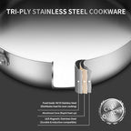Tri-Ply 18/10 Stainless Steel Paella Pan, 13.5 Inch with Lid | 8-10 Servings, All Cooktop Compatible (Up to 550℉) | Large Stainless Steel Skillet for Outdoor Parties, Family Gatherings & Entertaining