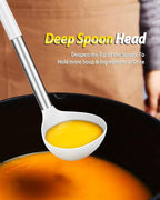 Silicone Pasta Fork and Ladle Spoon Set, Large Non Stick Kitchen Utensils for Cooking,Stirring,Serving Spaghetti, Soup, Sauce (WHITE)