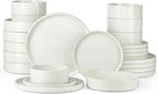 24 Piece Dinnerware Sets with Pasta Bowls for 6, Onader Stoneware Plates and Bowls Dish Sets, Ceramic Speckled Dinner Dishware for Kitchen Dining, Microwave & Dishwasher Safe - Cloud White