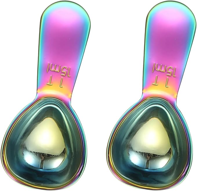 uxcell 2Pcs Stainless Steel Coffee Scoop, 15ml Short Handle Measuring Spoon for Ground Coffee Tea Sugar Kitchen Gifts, Illusion