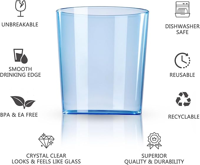 Liacere Plastic Drinking Glasses (Set of 12) 14 oz Blue Reusable Plastic Glasses Colors，Kitchen Water Glasses Cup, Bar Tumbler Glassware Set for Beer, Juice, Cocktail, Whiskey, Milk