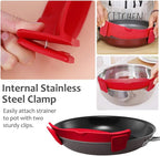 YEVIOR Clip on Strainer for Pots Pan Pasta,Silicone Food Strainer Hands-Free Pan Strainer, Clip-on Kitchen Food Strainer for Spaghetti, Pasta, Ground Beef Fits All Bowls and Pots (Red)