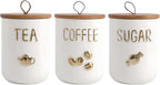 YYW Kitchen Canisters for Countertop, White Airtight Ceramic Canister with Seal Wooden Lid Storage Container for Coffee Bean Ground Coffee Sugar and Tea (Three piece)