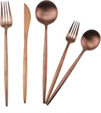 Matte Rose Gold Silverware Set,Gugrida 5-Piece 18/10 Stainless Steel Satin Finish Flatware Set,Kitchen Utensil Set,Tableware Travel Cutlery Set for Camping Office or School Lunch, Dishwasher Safe