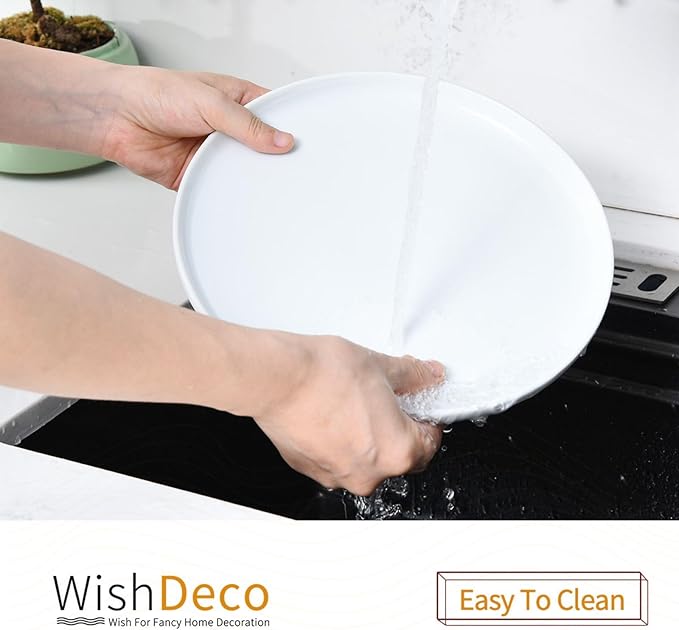 White Dinner Plates Set of 4, Ceramic Dining Plates 10.5 inch, Large Salad Plate, Porcelain Kitchen Plate for Pizza, Steak, Microwave and Dishwasher Safe