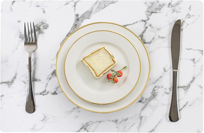 Romanstile Vinyl Placemats Set of 12-12 X 18 Inch - Heat Resistant Place Mats 100% Waterproof Oilproof Wipeable Reversible Faux Leather Table Mats for Kitchen/Dining/Party/Outdoor, Marble