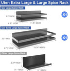 Uten Large Magnetic Spice Rack for Refrigerator, 2 Pack Enhanced Magnetic Shelves, Magnetic Shelf Moveable Fridge Organizer for Kitchen Holding Spices, Jars, Perfect Space Saver Storage Spice Rack