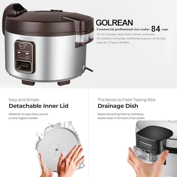 15.8QT Large Commercial rice cooker 84 cups cooked / 32 cups uncooked rice Commercial Electiric Rice Warmer for 60-70 people, with One-Touch Operation