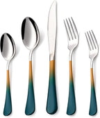 20 Piece Green and Orange 18/0 Flatware Utensil Set for 4, Include Dinner Knife,Dinner Forks,Dinner Spoons,Salad Forks,Teaspoons,Silverware Set for 4, Dishwasher Safe