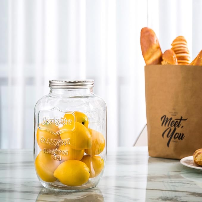 Diamond Star 1 Gallons Mason Jar with Brushed Tin Lid, Large Glass Wide Mouth Canning Food Storage Containers for Kitchen Canning Cereal, Pasta, Sugar, Beans, Spice, Preserves, Dog Treat