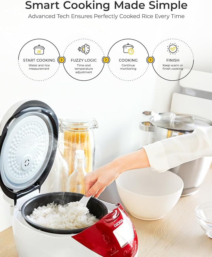 Cuckoo CR-0655F Rice Cooker & Warmer, 6 cups, LCD Display 11-Menu Options - White, Turbo, Mixed, and Brown/GABA Rice, Porridge, Steam Multi Cook, My Mode, 16-Various Cooking Methods, Sm, Red/White