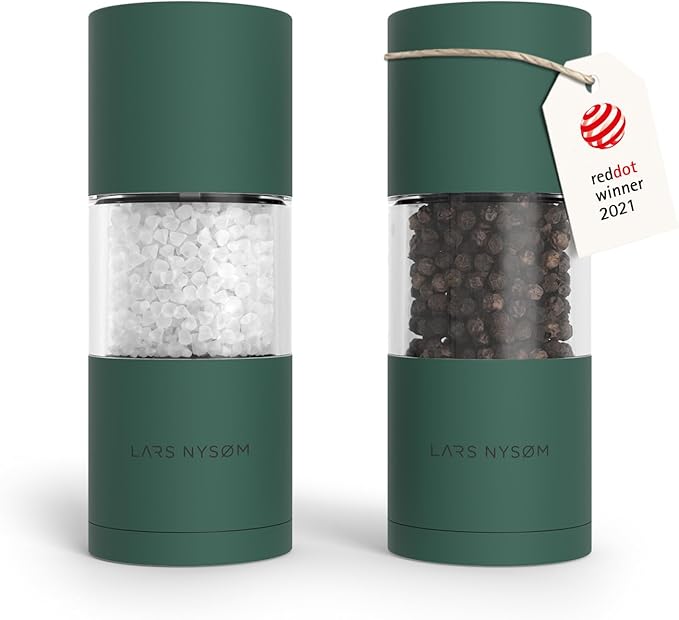 LARS NYSØM Salt and Pepper Grinder Set I Salt and Pepper Mills with Adjustable Ceramic Grinder 2 pieces I Manual Design Spice Mill Set (Pine Green)