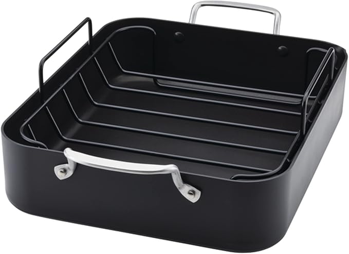 KitchenAid Hard Anodized Roasting Pan/Roaster with Removable Rack, 13 Inch x 15.75 Inch - Matte Black