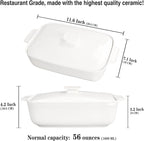 10" x 7" Casserole Dish 1.7 Quart Ceramic Bakeware Set with Lids, Chip and Crack Resistant Ceramic Casserole Dish with Handle 11.6 In, Microwave, Dishwasher, Oven, Freezer and Fridge Safe