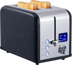CUSIMAX 2 Slice Stainless Steel Toaster With Large LED Display, 1.5'' Extra-Wide Slots, 6 Browning Settings, Cancel/Bagel/Defrost Function, Removable Crumb Tray, Black