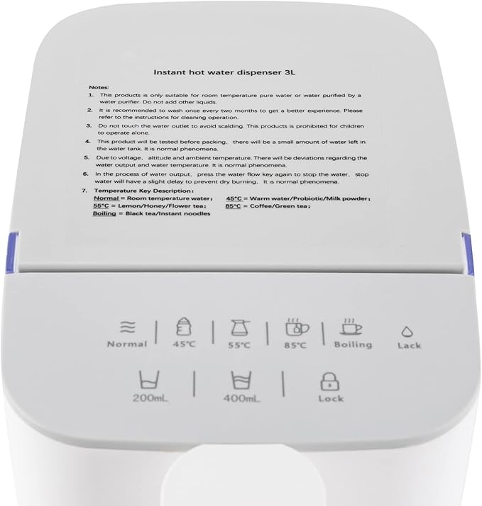 Instant Hot Water Dispenser, 1600W 110V 3L Electric Tea Kettle Large Water Boiler Maker Countertop Water System Dispenser Adjustable 5 Temperatures &2 Water Outputs for Homes Offices Schools (White)