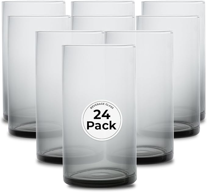 Restaurantware-Vetri 16 Ounce Tall Drinking Glasses, 24 Dishwashable Beverage Glasses - No-Lead, Elegant, Gray Glass Tumblers, Ideal For Water, Juice Beer, Cocktails, Liquor, Iced Tea, And More